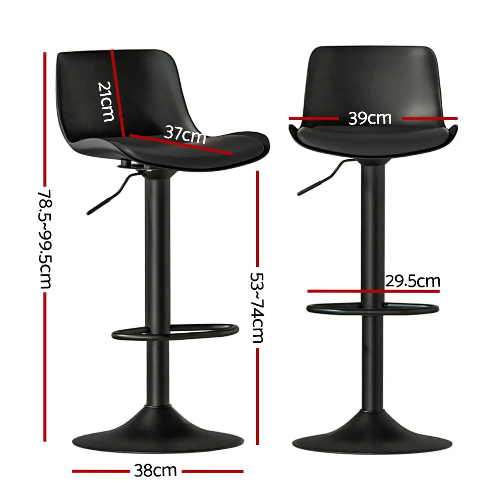 2x Bar Stools Padded Seat Gas Lift Black