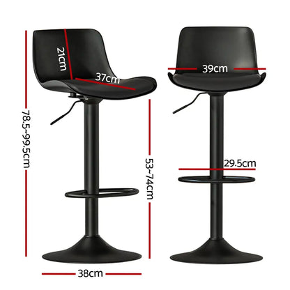 2x Bar Stools Padded Seat Gas Lift Black