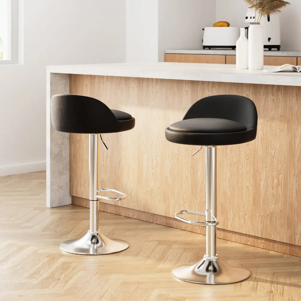 2x Bar Stools Pu Leather Gas Lift Black