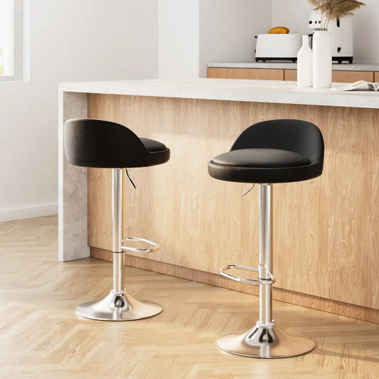 2x Bar Stools Pu Leather Gas Lift Black