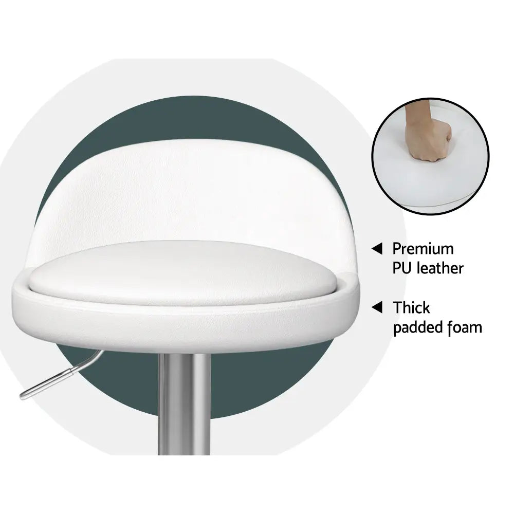 2x Bar Stools Pu Leather Gas Lift White