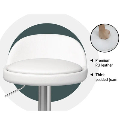 2x Bar Stools Pu Leather Gas Lift White