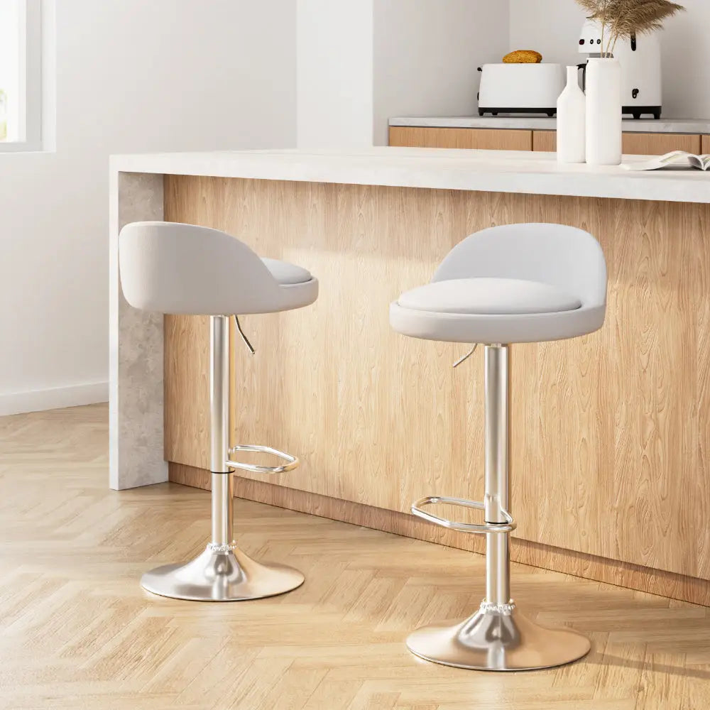 2x Bar Stools Pu Leather Gas Lift White