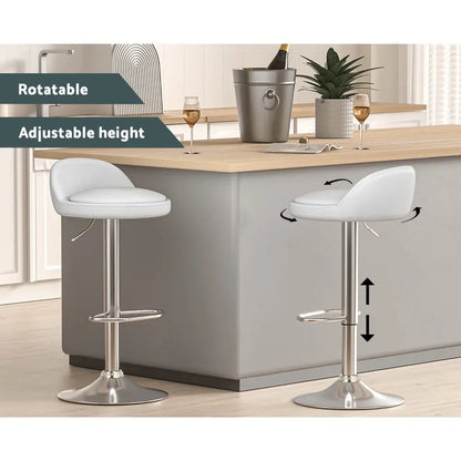 2x Bar Stools Pu Leather Gas Lift White