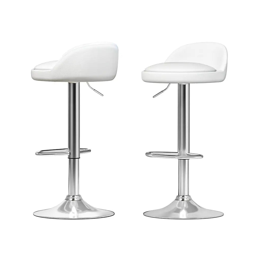 2x Bar Stools Pu Leather Gas Lift White