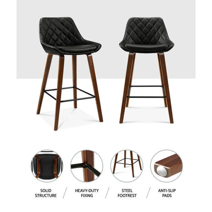 2x Bar Stools Pu Seat Wooden
