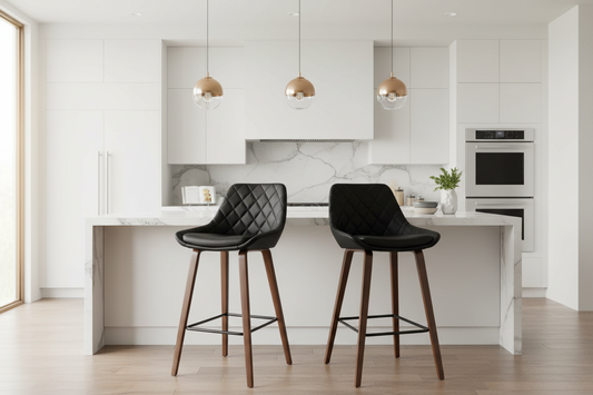 2x Bar Stools PU Seat Wooden