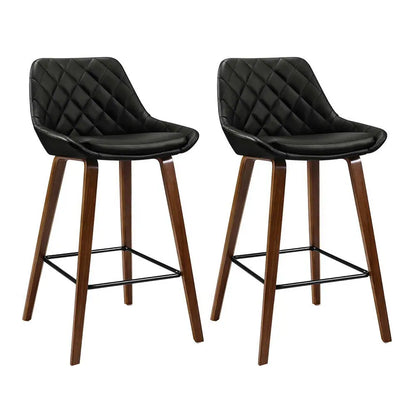 2x Bar Stools Pu Seat Wooden