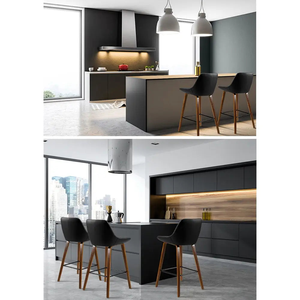 2x Bar Stools Pu Seat Wooden