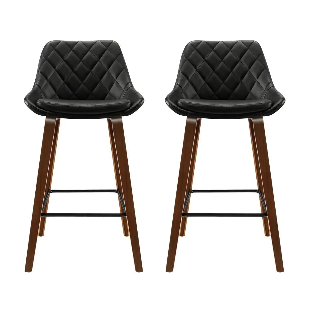 2x Bar Stools Pu Seat Wooden