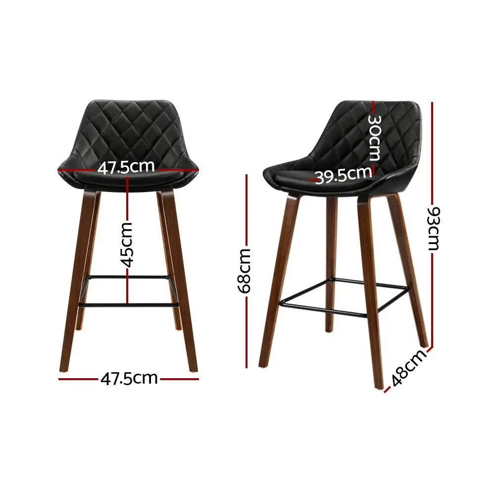 2x Bar Stools Pu Seat Wooden