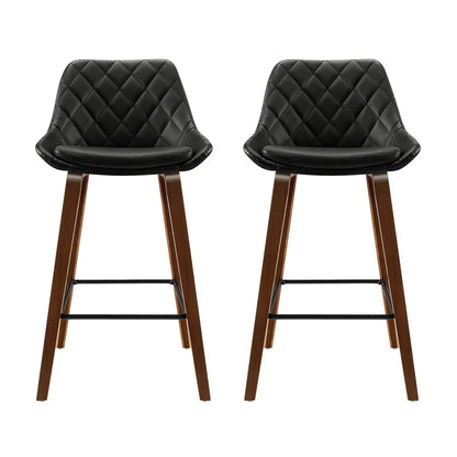 2x Bar Stools Pu Seat Wooden