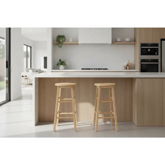 2x Bar Stools Round Chairs Wooden Nature