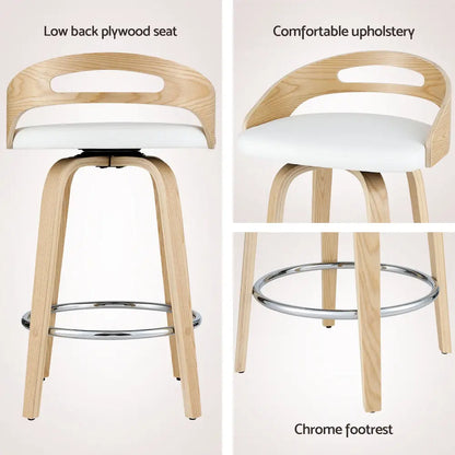 2x Bar Stools Swivel Dining Chairs Low Back Counter Seat Pu Cushion