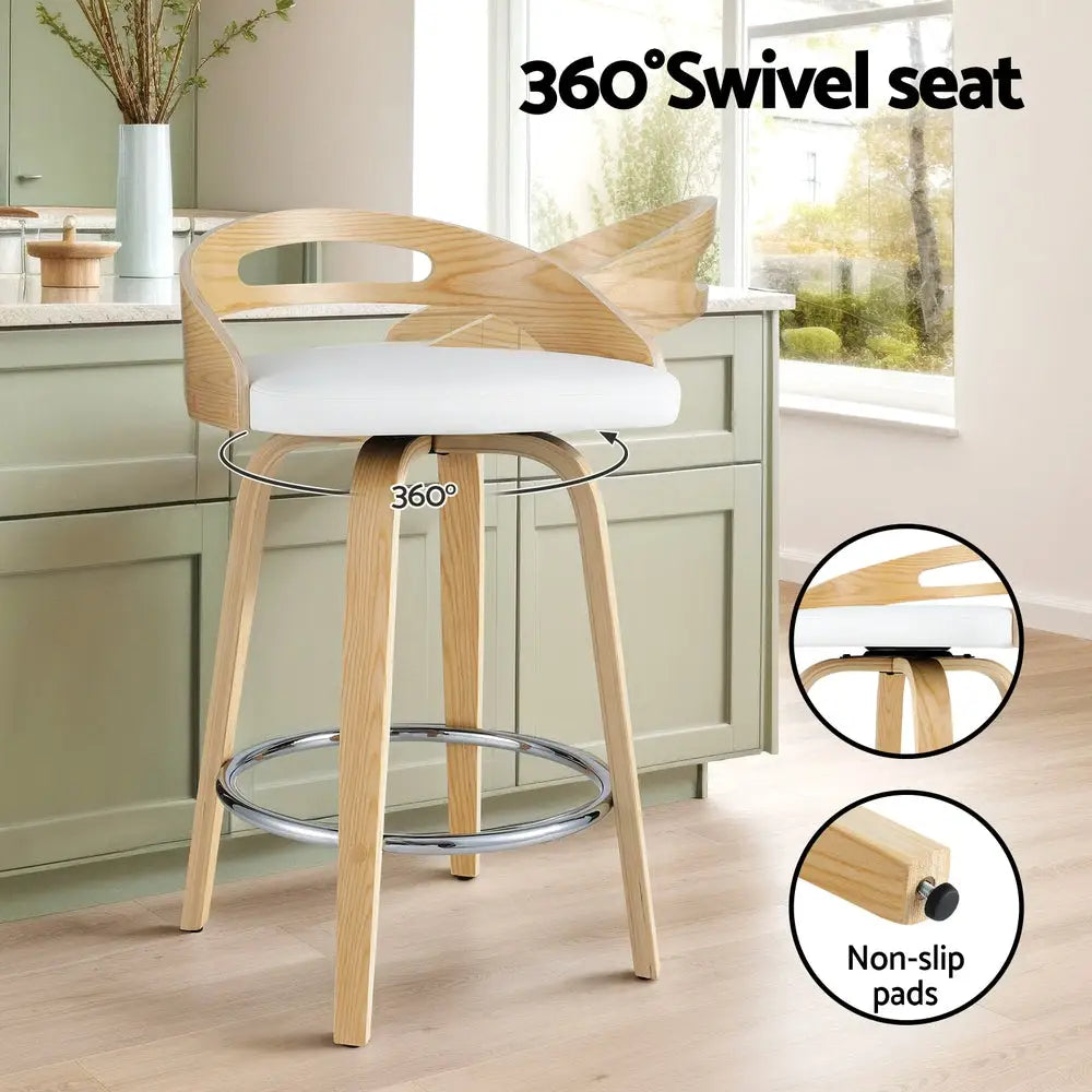 2x Bar Stools Swivel Dining Chairs Low Back Counter Seat Pu Cushion