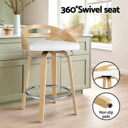 2x Bar Stools Swivel Dining Chairs Low Back Counter Seat Pu Cushion