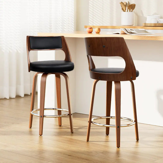 2x Bar Stools Swivel Leather Chair 65cm