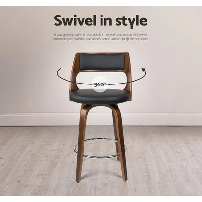 2x Bar Stools Swivel Leather Chair 76cm