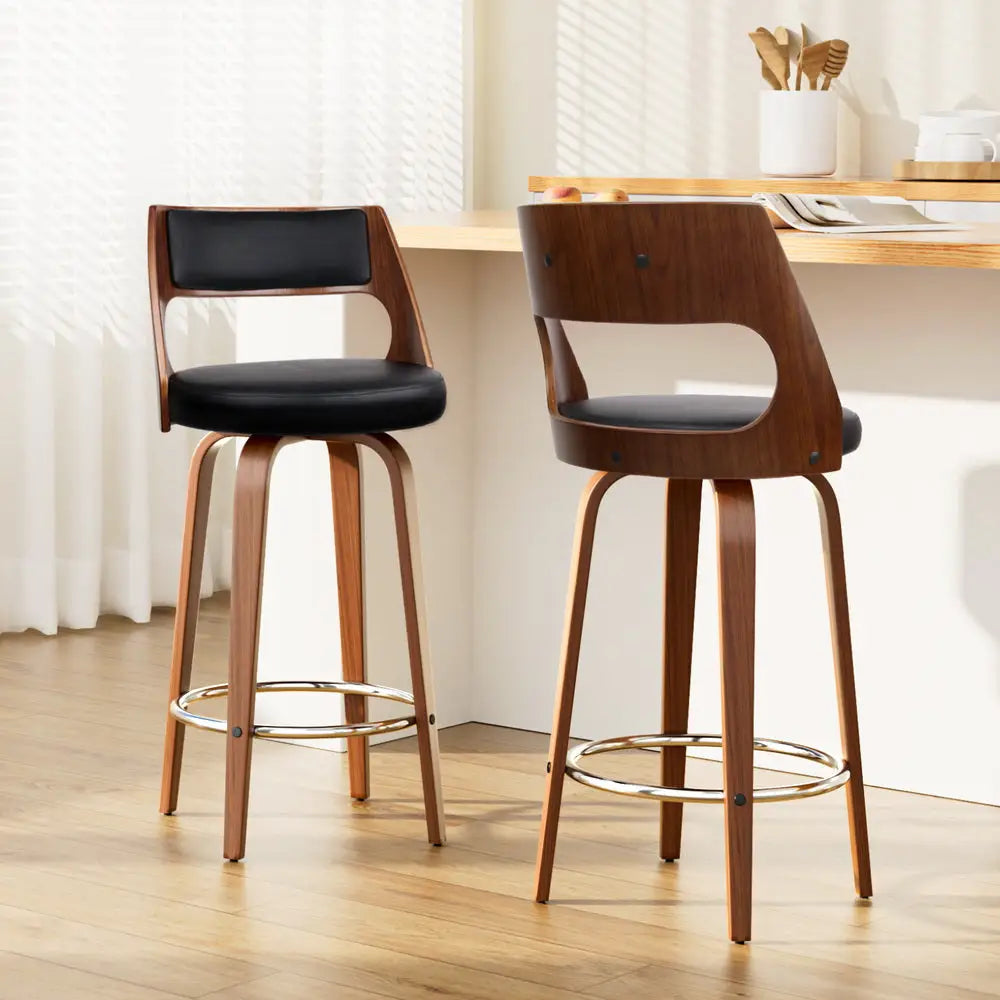 2x Bar Stools Swivel Leather Chair 76cm