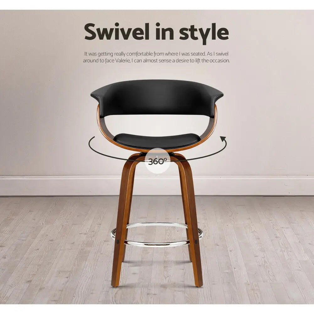 2x Bar Stools Swivel Pu Seat Wooden