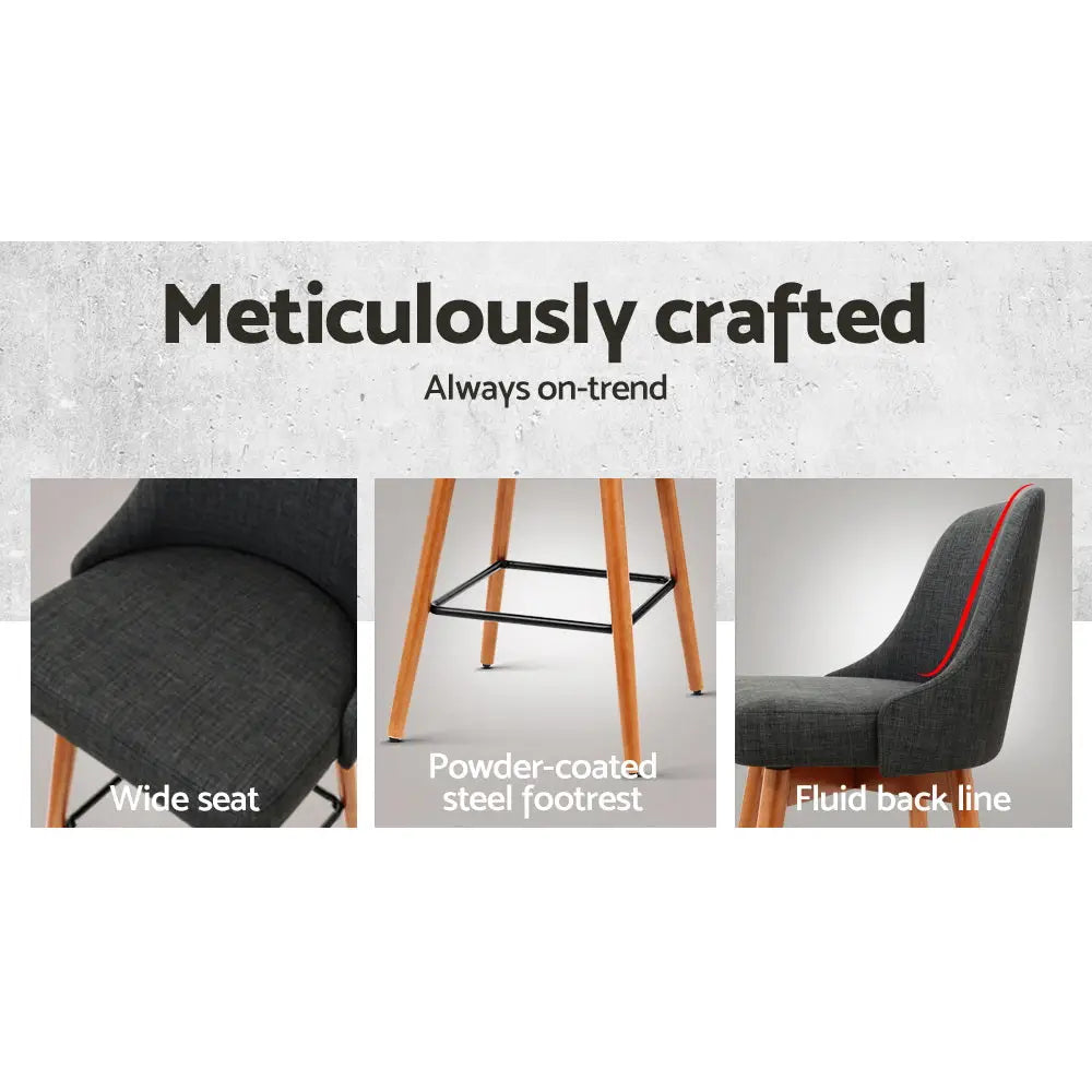 2x Bar Stools Swivel Seat Wooden Charcoal
