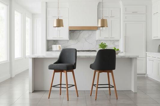 2x Bar Stools Swivel Seat Wooden Charcoal