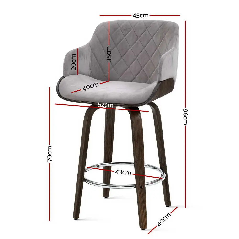 2x Bar Stools Swivel Velvet Padded Wooden