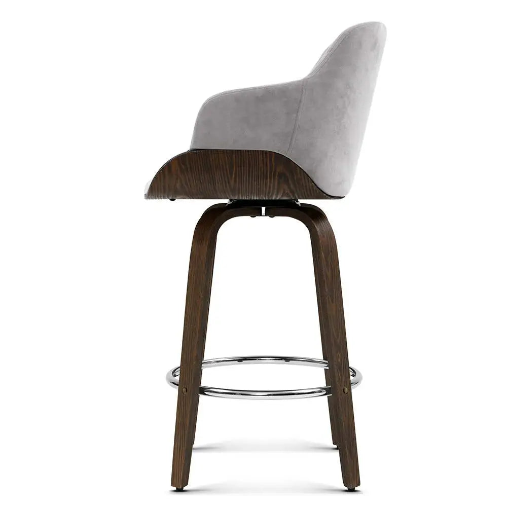 2x Bar Stools Swivel Velvet Padded Wooden