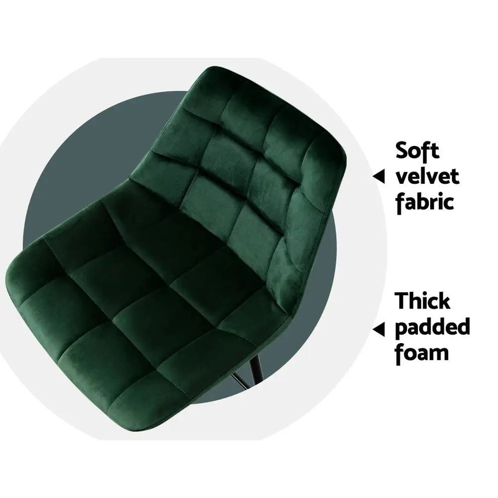 2x Bar Stools Velvet Chairs Green
