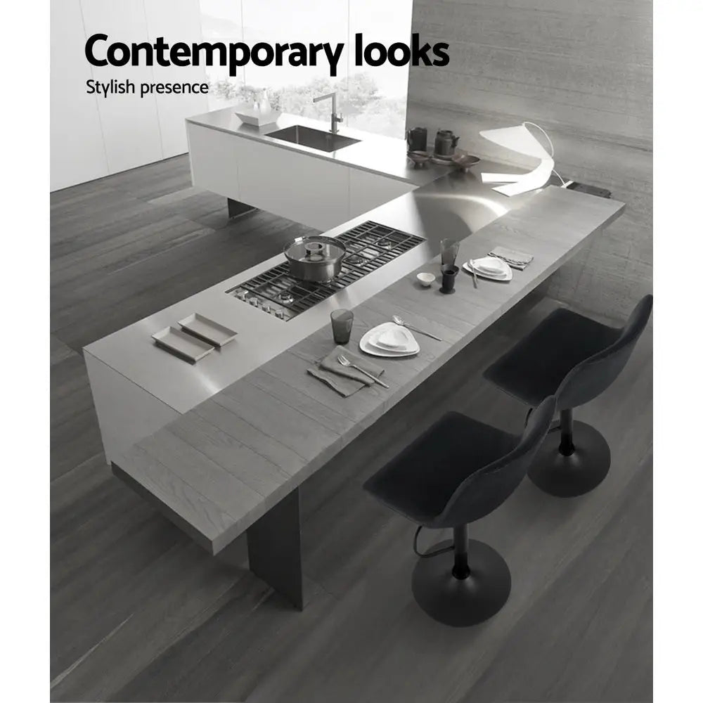 2x Bar Stools Vintage Leather Swivel Gas Lift Black