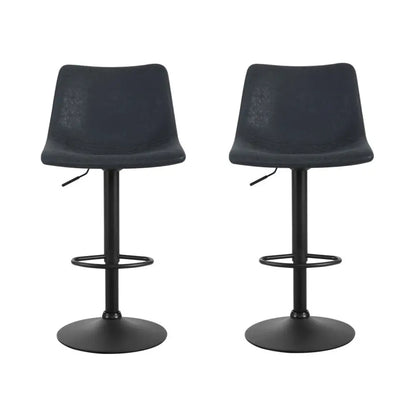2x Bar Stools Vintage Leather Swivel Gas Lift Black