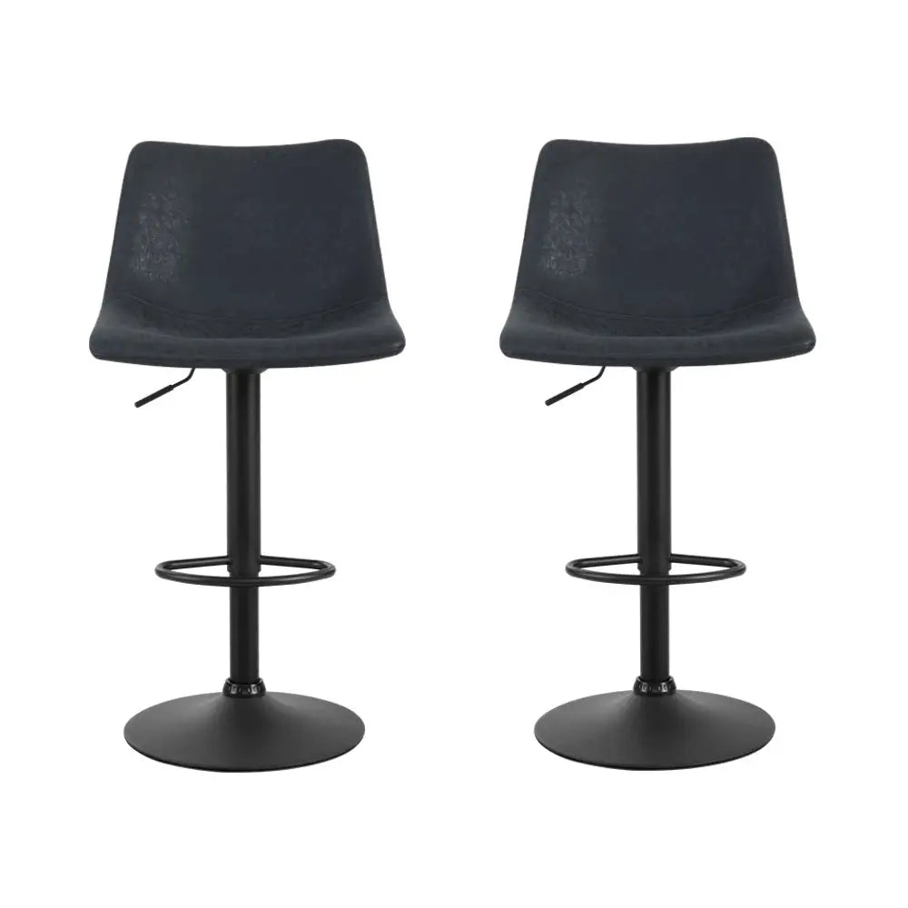 2x Bar Stools Vintage Leather Swivel Gas Lift Black