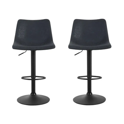 2x Bar Stools Vintage Leather Swivel Gas Lift Black