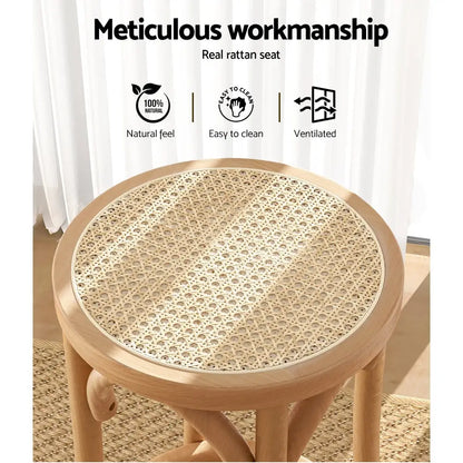 2x Bar Stoosl Rattan Seat Wooden