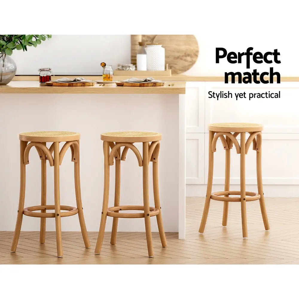 2x Bar Stoosl Rattan Seat Wooden