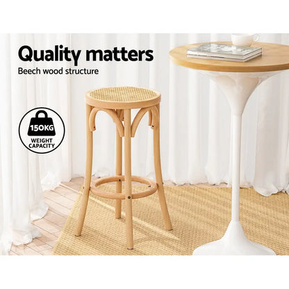 2x Bar Stoosl Rattan Seat Wooden
