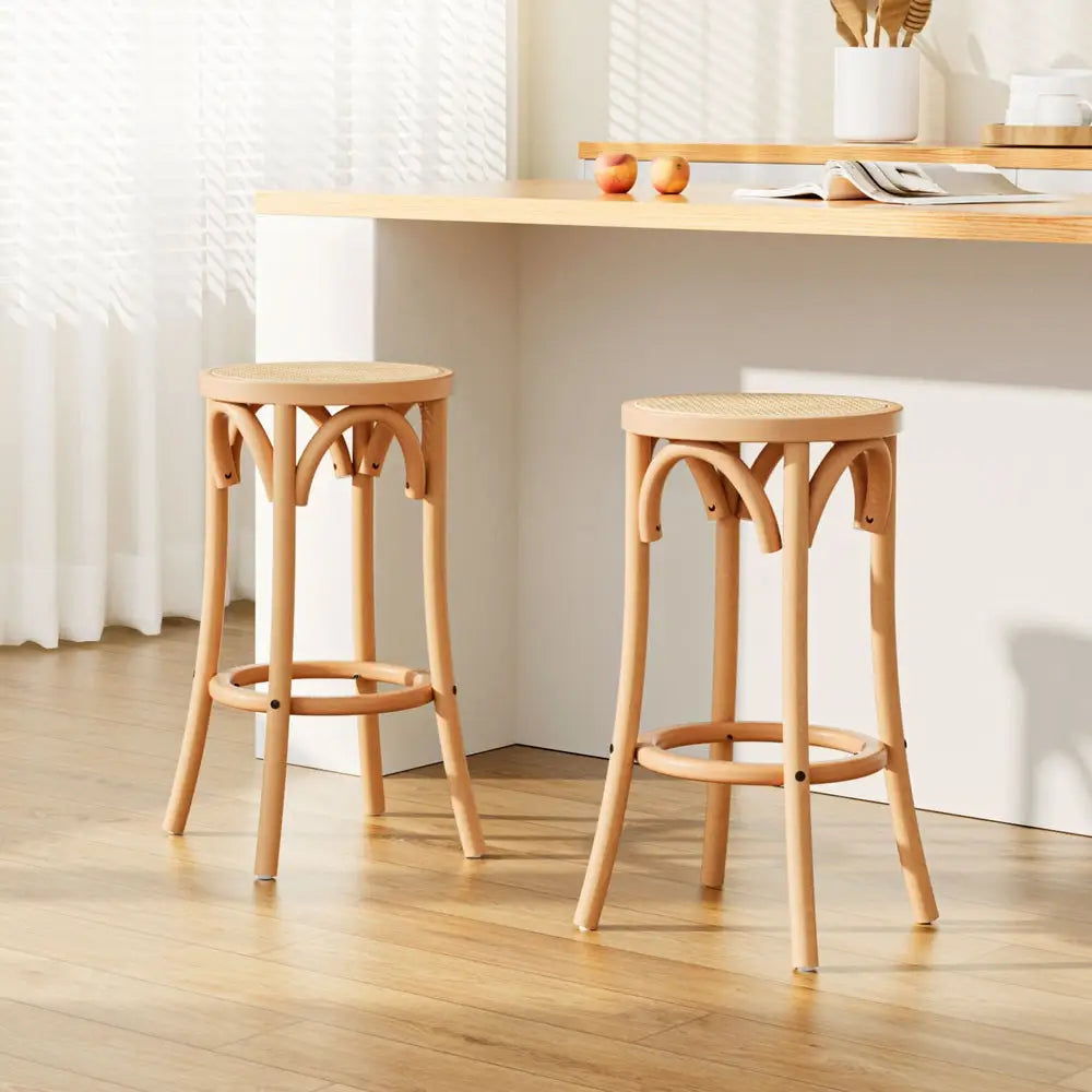 2x Bar Stoosl Rattan Seat Wooden