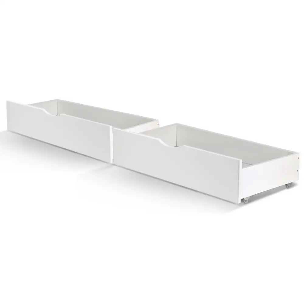 2x Bed Frame Storage Drawers Trundle White