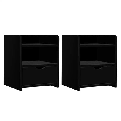 2x Bedside Table 1 Drawer with Shelf - Fara Black