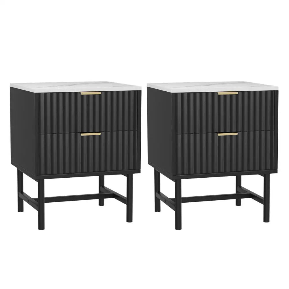 2x Bedside Table 2 Drawers - Black