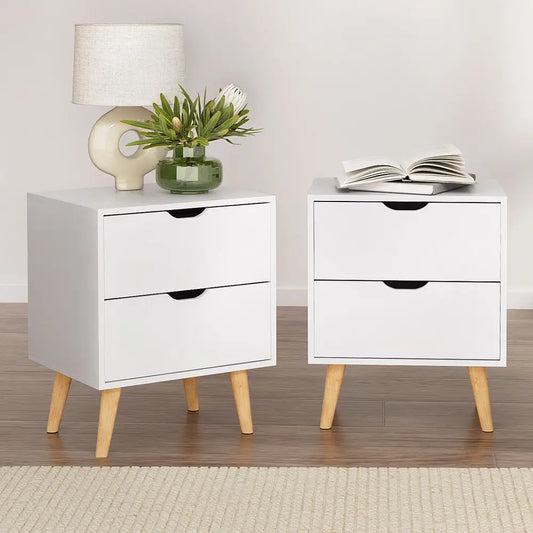 2x Bedside Table 2 Drawers - Boden White