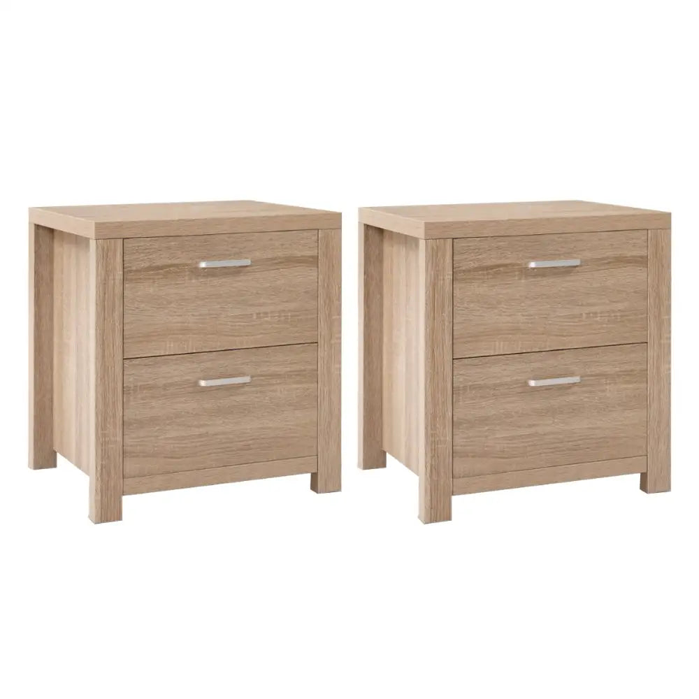 2x Bedside Table 2 Drawers - Maxi Pine