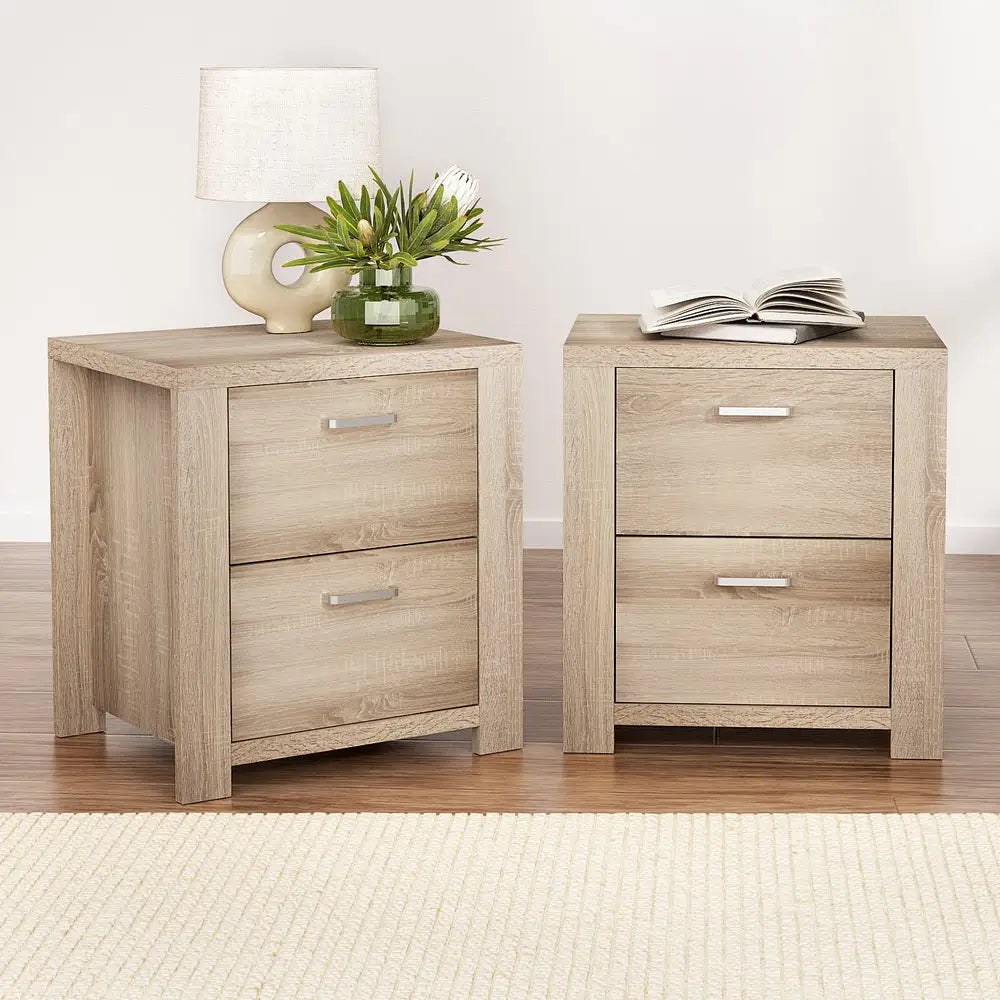 2x Bedside Table 2 Drawers - Maxi Pine
