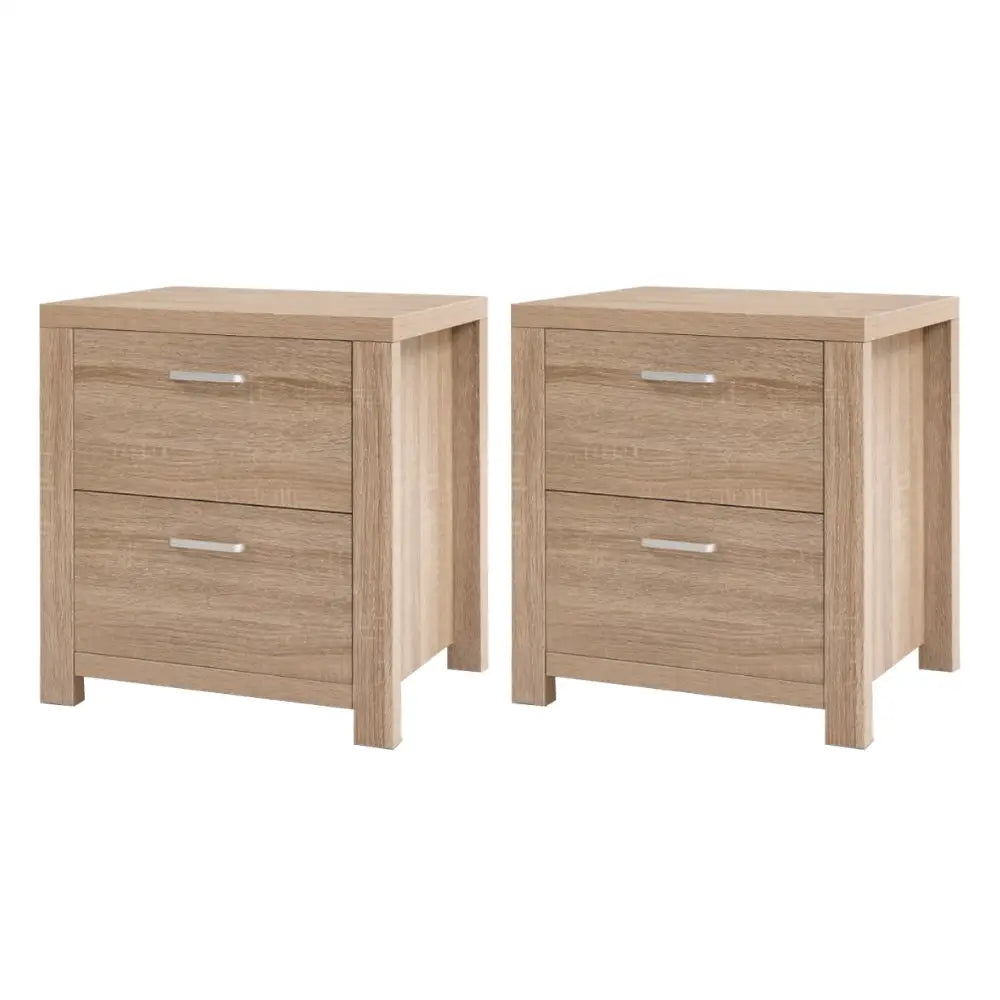 2x Bedside Table 2 Drawers - Maxi Pine