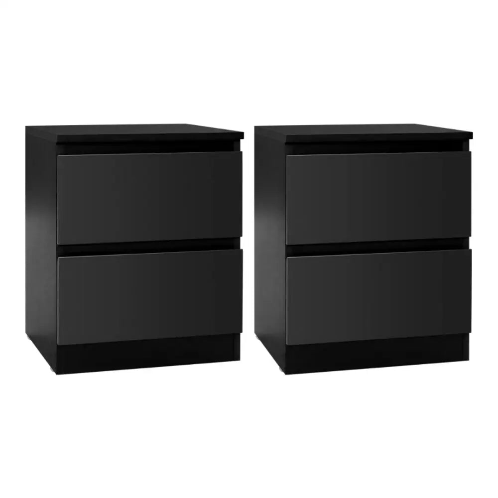 2x Bedside Table 2 Drawers - Pepe Black