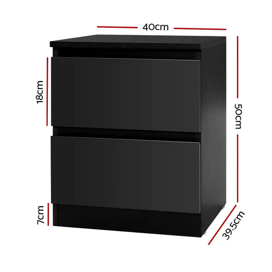 2x Bedside Table 2 Drawers - Pepe Black