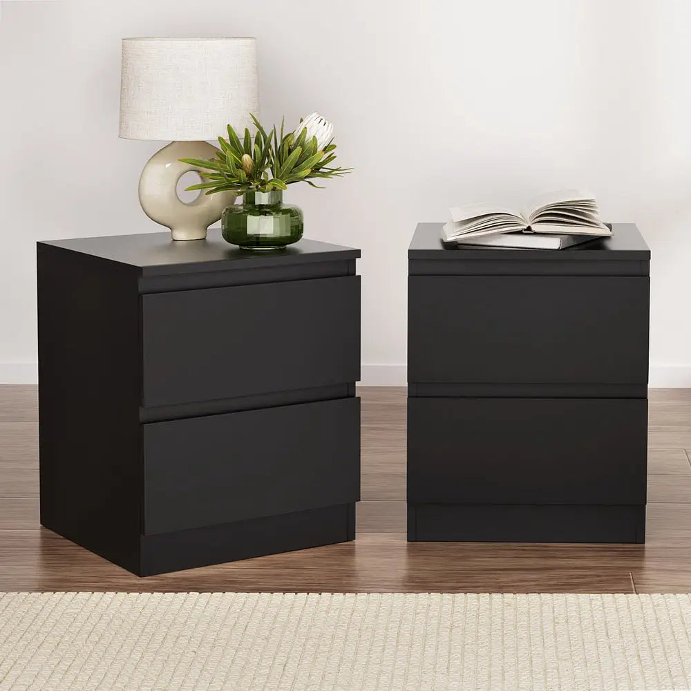 2x Bedside Table 2 Drawers - Pepe Black