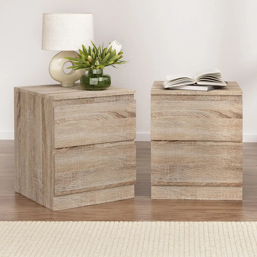 2x Bedside Table 2 Drawers - Pepe Oak