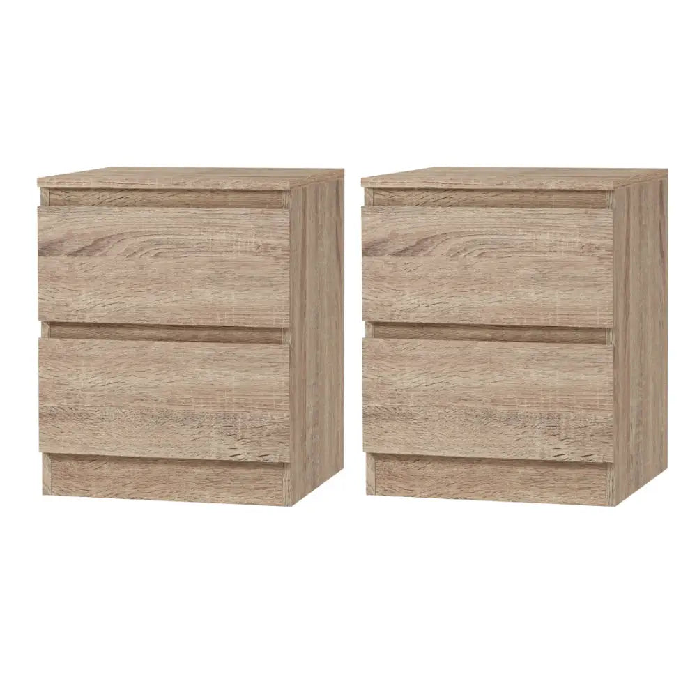 2x Bedside Table 2 Drawers - Pepe Oak