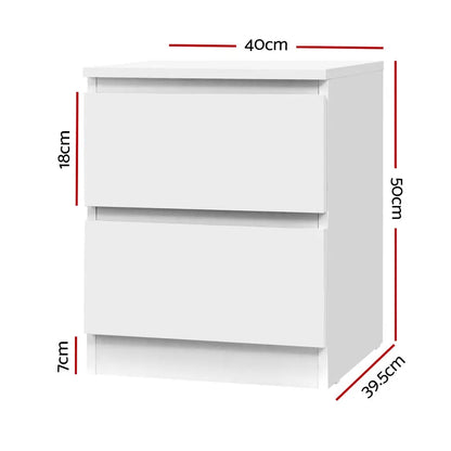 2x Bedside Table 2 Drawers - Pepe White